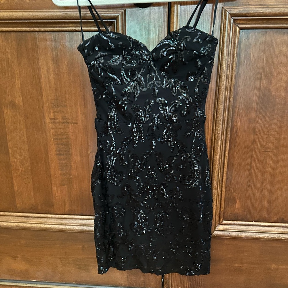 WORN ONCE Elegant Black Sequin Dress, fits small